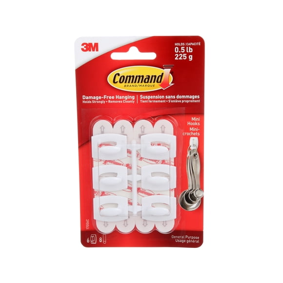 Command Mini Hooks 17006C, White, 12 Hooks, 16 Adhesive Strips