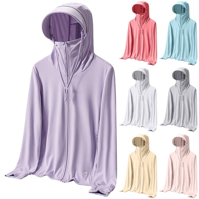 CFLVAEK Chandails à Capuchon de Protection Solaire pour Femmes Grande Taille UPF 50+ à Manches Longues, Chandails de Soleil à Fermeture Éclair Complète, Chandail d'Été pour la Randonnée en Plein Air