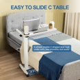 thumbnail image 5 of Table de Lit Surélevée à Hauteur Réglable avec Roues, Bureau Debout Roulant pour Portable, Tables de Chevet Portatives avec Fente, Porte-Gobelet, Chariot d'Ordinateur Pneumatique Mobile, Blanc, 5 of 5