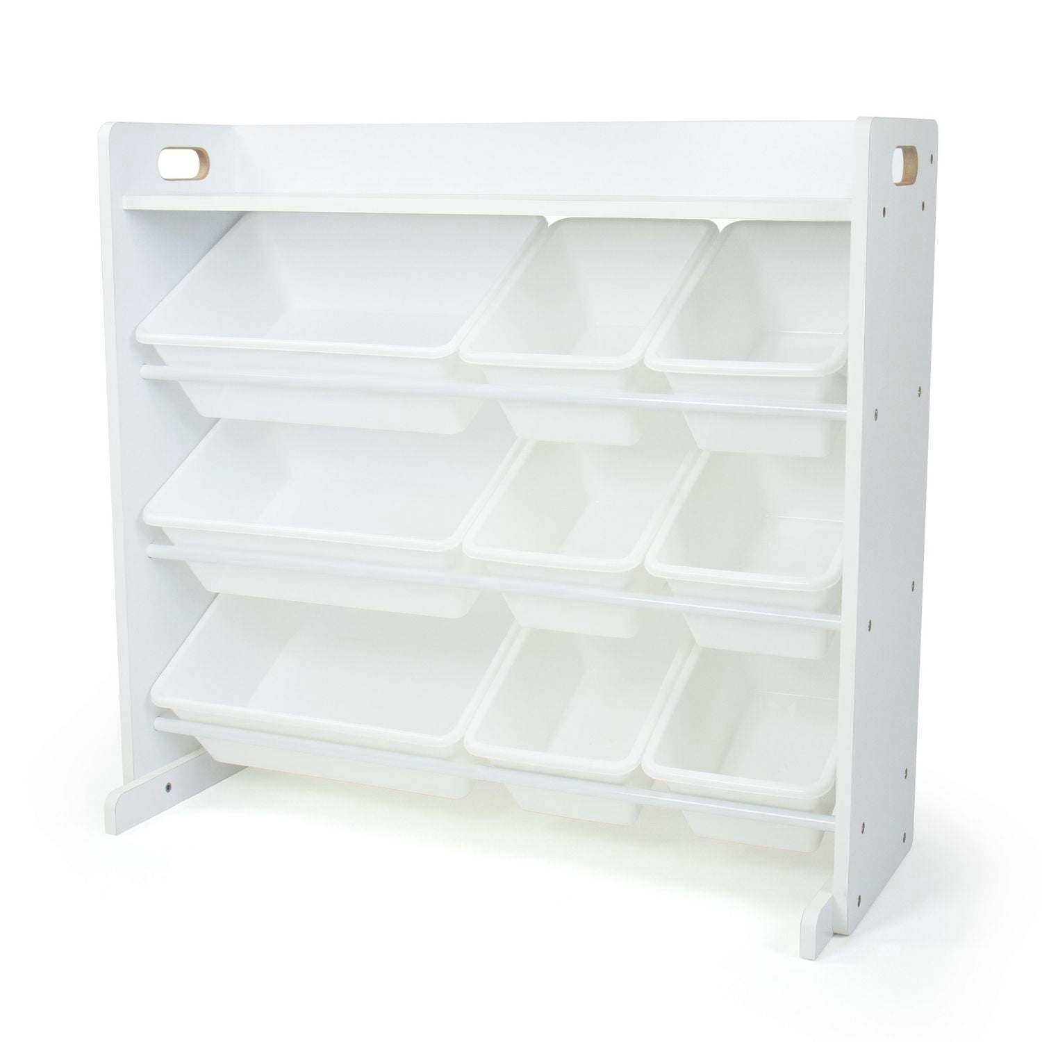 Système de rangement pour jouets avec tablette et 9 bacs de rangement, blanc