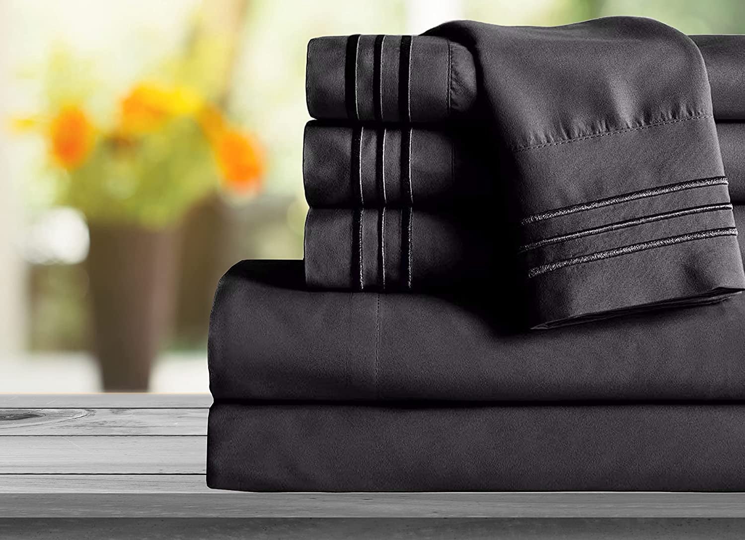 Mocassi 1800 Series Sheet Set 6 Pieces Deep PocketSplit King Black