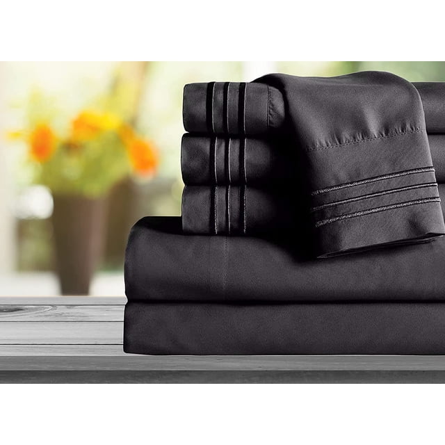 Mocassi 1800 Series Sheet Set 6 Pieces Deep Pocket Full Black