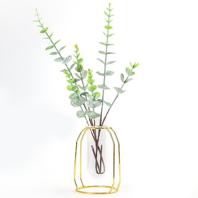 Hydroponics Plant Flower Pot, Glass+Metal Hydroponic Plant Vases, Durability Gold Wedding Office For Home Gold