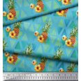 thumbnail image 3 of Soimoi Blue Georgette Viscose Fabric Triangle & Pine Fruits Printed Fabric 1 Yard 42 Inch Wide, 3 of 5