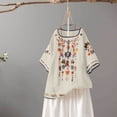 thumbnail image 5 of Blouses pour Femmes, T-Shirt Mode Décontracté Ample de Printemps Été pour Femmes, Couleur, Manches Courtes, Col Rond, Hauts Brodés, Blouse en Coton et Lin, 5 of 5