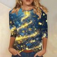 thumbnail image 1 of QIPOPIQ T-Shirts Décontractés pour Femmes Manches 3/4 Col Rond Tunique Mignonne Hauts Basiques Blouses Coupe Ample Chandail en Liquidation, 1 of 5