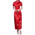 thumbnail image 2 of Robes d'Été pour Femmes 2025 Vintage Chinois Cheongsam Brodé Manches Courtes Longue Robe Traditionnelle Qipao Rouge Pastèque TTTG, 2 of 3