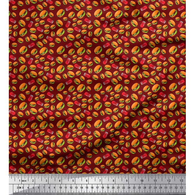 Soimoi Viscose Chiffon Fabric Coke & Burger Food Decor Fabric Printed Yard 42 Inch Wide