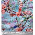 thumbnail image 1 of Soimoi Blue Polyester Crepe Fabric Insect,Peach & Pink Floral Decor Fabric Printed BTY 52 Inch Wide, 1 of 3