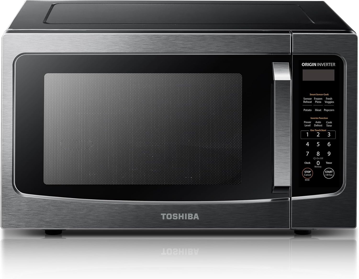 Toshiba 1.6 Cu. Ft. Countertop Microwave Oven with Inverter Technology, Smart Sensor, 1250W, Black Stainless Steel