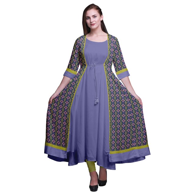 Bimba Printed Anarkali DressForWomen Indian Kurti Sleeveless Flared Kurta
