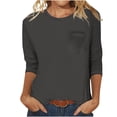 thumbnail image 1 of Womens Casual Solid Color Round Neck 3/4 Sleeve And 3/4 Sleeve Pocket Top, 1 of 4