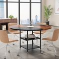 thumbnail image 3 of Tribesigns 47-Inch Round Conference Table with Storage Shelf, Modern Meeting Table for 4-6 People with Metal Legs for Office or Seminar Room, Black Brown, 3 of 5