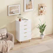 Modern Accent Cabinet, Fluted Dresser for Bedroom with 3/5/6 Drawers, Wooden Chest of Drawers with Metal Handle & Feet, White Dresser for Living Room, Hallway, Bedroom