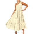 thumbnail image 2 of Robe Longue Décontractée pour Femmes, Robe Midi Plissée pour Filles, Fête, Danse, Plage, Vacances, Bureau, Mode Été, Abricot m, 2 of 7