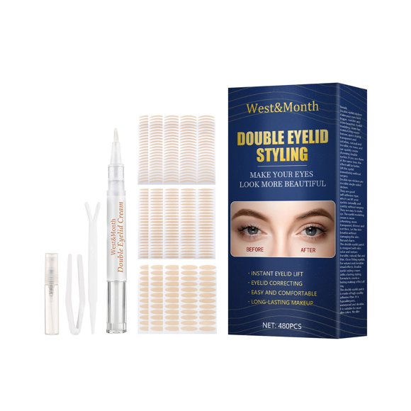 Penkiiy Eyelid Tape for Hooded Eyes Invisible, 480pcs Eyelid Lifter Strips, Waterproof Double Eyelid Strips,Instant Eyelid Lift for Heavy Saggy, Uneven,Hooded, with Fork Rods and Tweezers