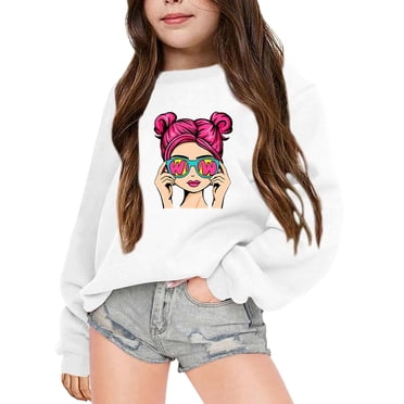 TBWNWG Girls Hoodies & Sweatshirts Kid's Autumn And Winter Letter Printed Round Neck Long Sleeved Sweatshirt for Comfortable and Stylish Wear,Size 7-8 Years