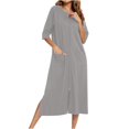 thumbnail image 1 of Zip Up Robe for Women Long Housecoat Soft Nightgown with Pockets, 1 of 6
