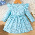 thumbnail image 3 of Robes d'Été pour Bébés Filles 3M-3T Robe à Manches Longues à Volants Motif Floral Col Rond Robe de Fête d'Anniversaire Bleu Ciel, 3 of 8