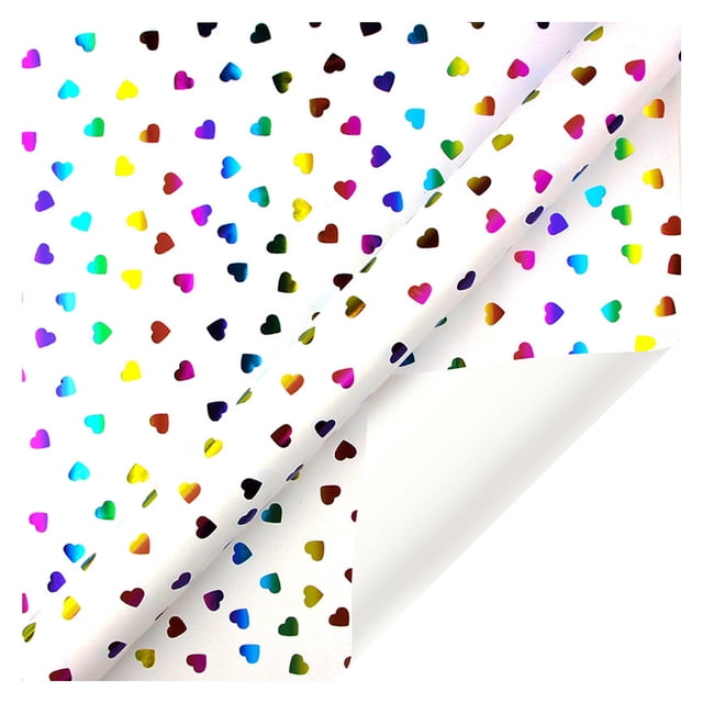 Agiferg Colorful Bronzing Gift Wrapping Paper featuring a multicolor heart pattern on a white background. Made from bronzing paper, this 70x50cm wrapping paper is ideal for Christmas gift decoration, holiday crafts, weddings, and birthdays. The vibrant design enhances the presentation of any gift.