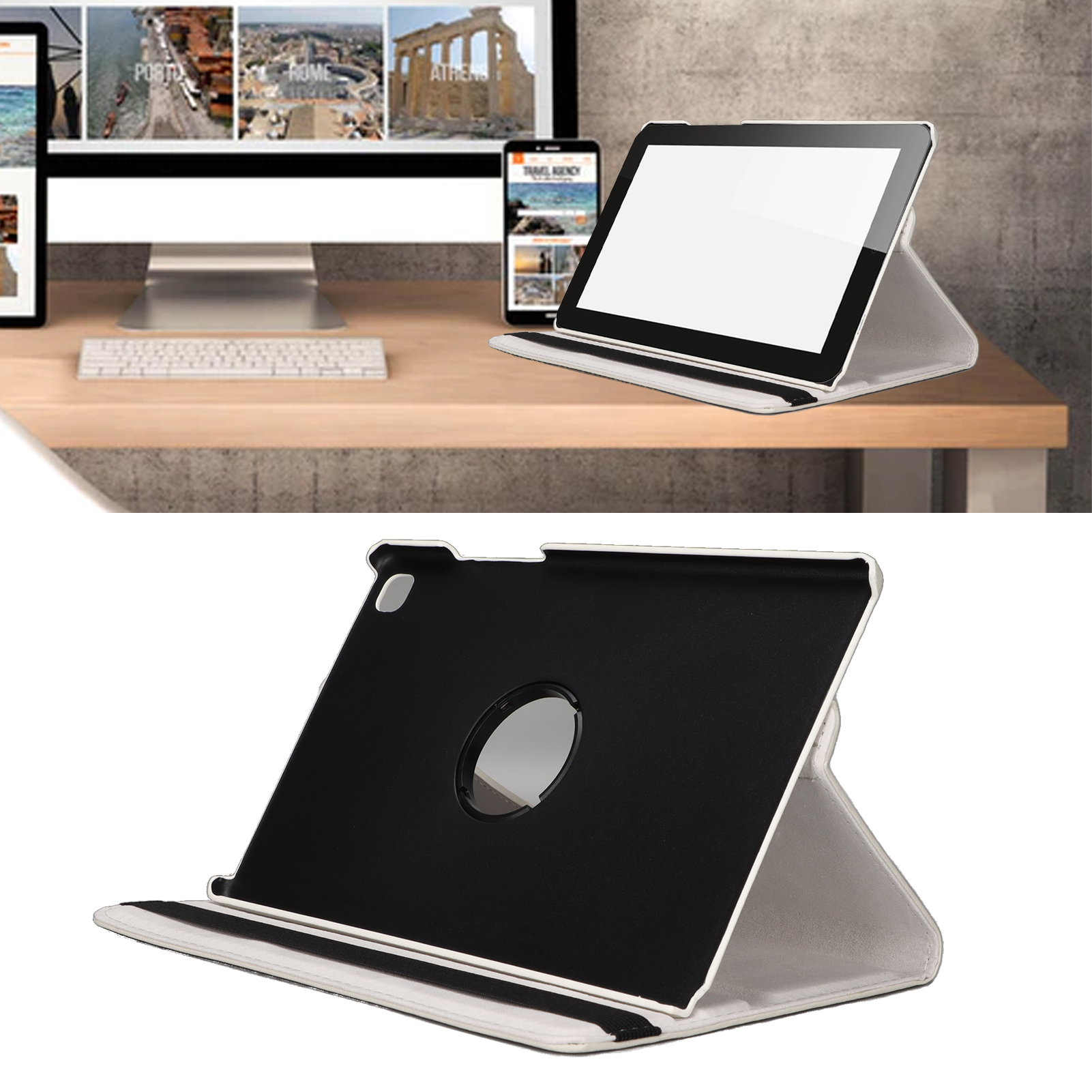 Tablet PC Case, Tablet Case Lightweight Ultra Thin Portable Synthetic Leather Adjustable Angle All Around Protection  for 10.4in Tablet White