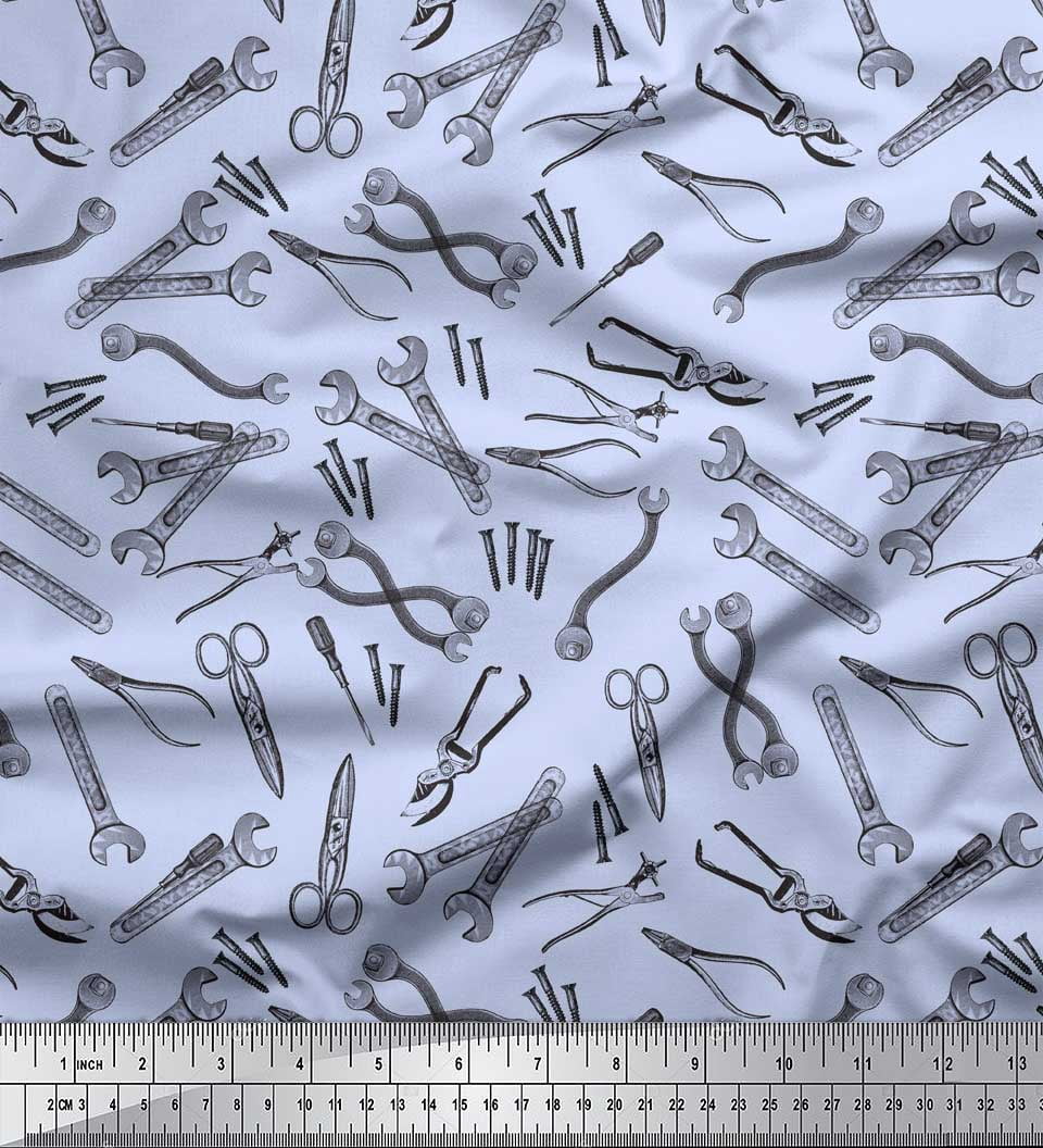 Soimoi Blue Rayon Fabric Tools Hardware Fabric Prints By Yard 56 Inch Wide