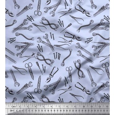 Soimoi Blue Cotton Cambric Fabric Tools Hardware Print Fabric by the Yard 56 Inch Wide