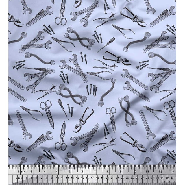 Soimoi Blue Rayon Fabric Tools Hardware Fabric Prints By Yard 42 Inch Wide
