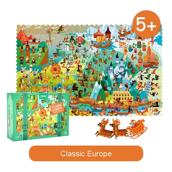 mideer Travel the World Puzzles with Briefcase 180 Pieces - Classic Europe - World Map Georgraphy Educational Learning STEM Toy
