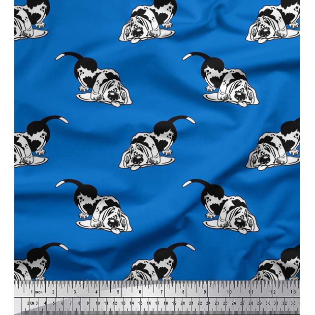 Soimoi Polyester Crepe Fabric Basset Hound Dog Print Fabric by Yard 42 Inch Wide