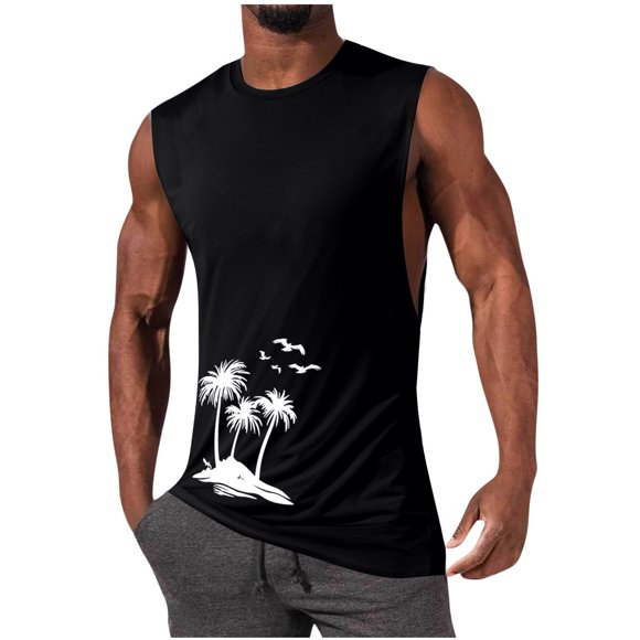 EGNMCR Round-Neck Tank Top Men's Tank High Elasticity Sports Pullover Round Neck Sleeveless Fitness Muscular Man Fitness Clothes Men cotton Tank Top