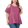thumbnail image 1 of CHUANK Women‘s Plus Size Cold Shoulder Tunic Top Summer Short Sleeve Blouse, 1 of 7