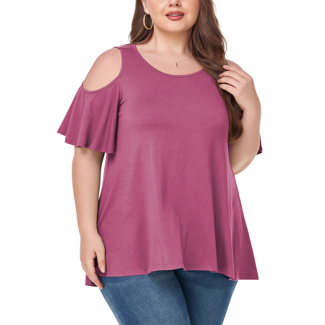 CHUANK Women‘s Plus Size Cold Shoulder Tunic Top Summer Short Sleeve Blouse