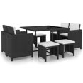 thumbnail image 1 of vidaXL Set de Salle à Manger Extérieur 9 Pièces avec Coussins Poly Rotin Noir, 1 of 5
