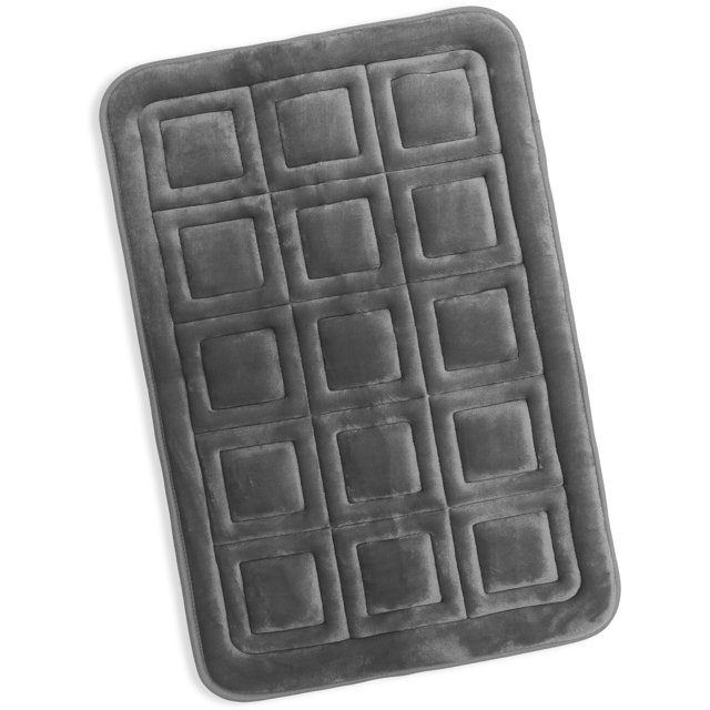Clara Clark Bathroom Rugs, Velvet Memory Foam Bath Mat, Ultra Soft Non Slip and Absorbent - Waffled - Large - Gray