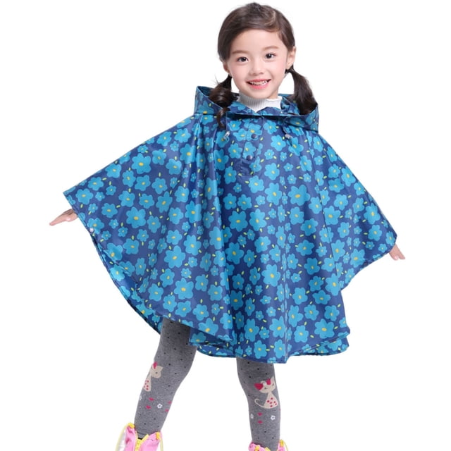 MIASHUI Poncho de Pluie pour Enfants Réutilisable Imperméable pour Tout-Petits Veste de Pluie, Bleu, 8-9 Ans