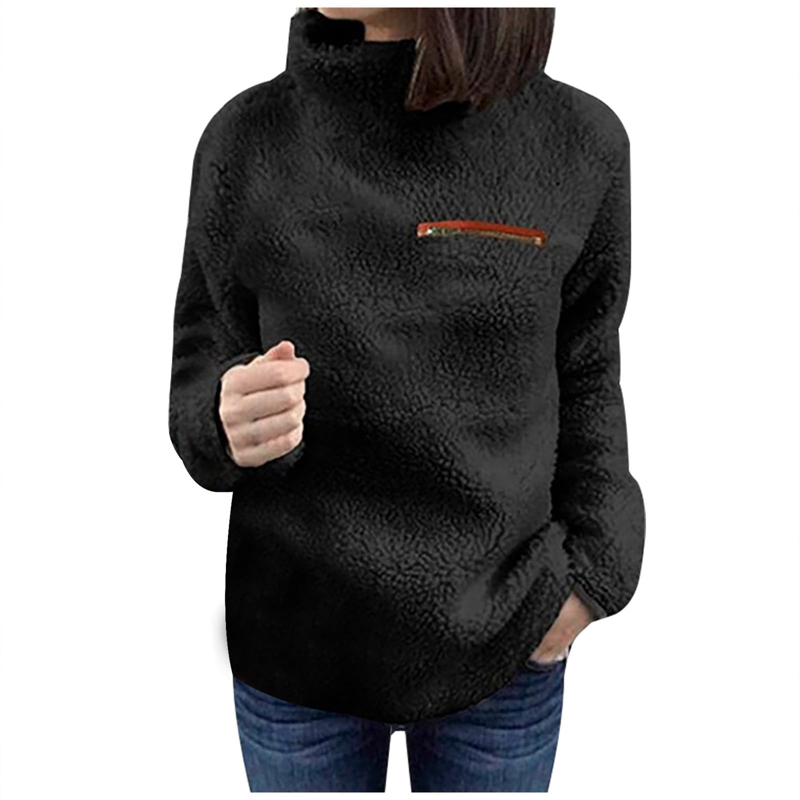 Chandail en Molleton à Col Roulé avec Fermetures Éclair pour Femmes, Couleur Unie, chandail-Over, Blouse Chaude d'Hiver
