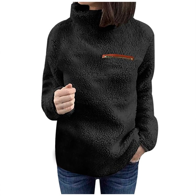 Chandail en Molleton à Col Roulé avec Fermetures Éclair pour Femmes, Couleur Unie, chandail-Over, Blouse Chaude d'Hiver