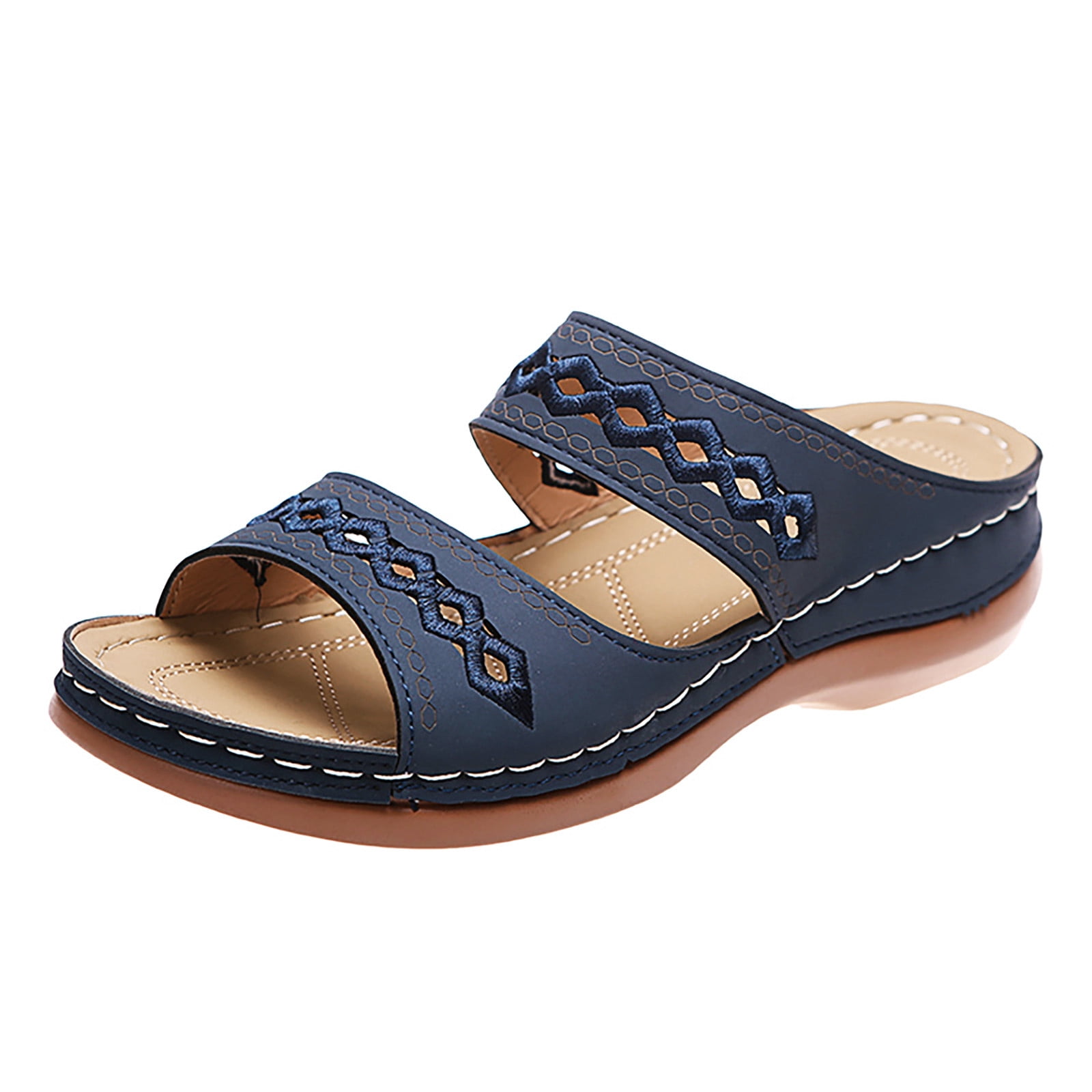 Kcodviy Women Summer Solid Color Arch Support Sandals for Women Slip on Casual Open Women's Platform & Wedge Sandals Toe Wedges Soft Bottom Womens Sandals Size 6 Breathable Slippers Shoes Sandals