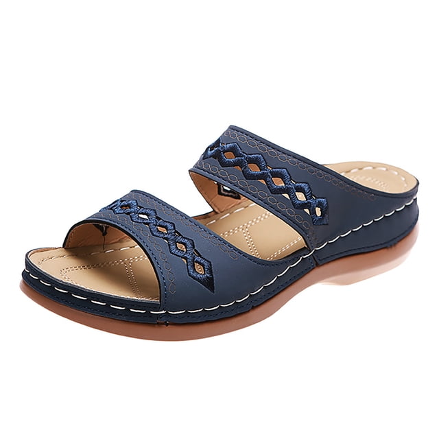 Kcodviy Women Summer Solid Color S Sandals for Women Slip on Casual Open Wedge Sandals for Women Size 9 Toe Wedges Soft Bottom Leopard Sandals for Women Breathable Slippers Shoes Sandals