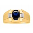 thumbnail image 1 of RYLOS Men's Rings Yellow Gold Plated Silver Rings Classic Designer  9X7MM Gemstone & Diamond Ring Sapphire September Birthstone Ring Size 9, 1 of 7