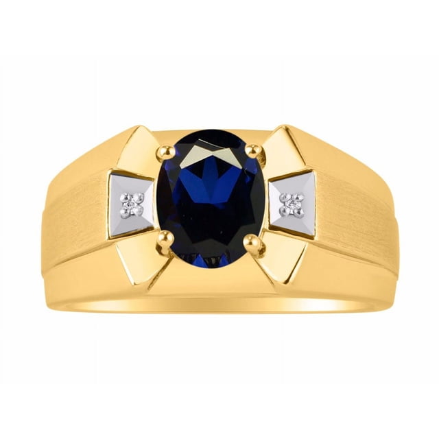 RYLOS Men's Rings Yellow Gold Plated Silver Rings Classic Designer 9X7MM Gemstone & Diamond Ring Sapphire September Birthstone Ring Size 13