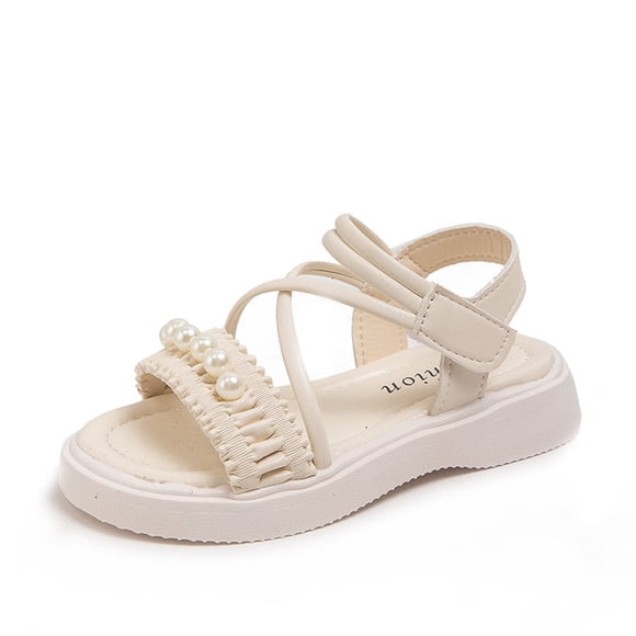 FhsagQ Shoes Girls Slippers Size 3 Big Kids Girl Sandals Summer Pearl Roman Shoes Flat Bottomed Non Daily with Dress Shoes Kids Shoes Slippers Girls Kids Sandals Slippers Girls White 29