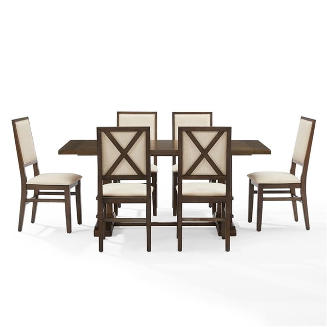 Pemberly Row Ensemble de Salle à Manger Contemporain 7 Pcs en Chêne Foncé/crème