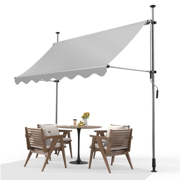 Luxvie Rétractable Auvent 6,6 Pieds, Auvent de Patio Imperméable, Auvent Pare-Soleil avec Manivelle Manuelle, Cadre en Aluminium, Tissu Polyester 180 G/m2, pour Terrasse, Véranda, Balcon, Gris Pâle