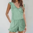thumbnail image 3 of Women One-piece Swimsuit Romper with Chest Pads and Shorts Pockets Ruffle Striped Beach Bathing Suit Sleeveless (3X-Large, Green), 3 of 5