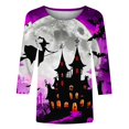 thumbnail image 4 of FcBaudy Hauts pour Femmes, Chemisiers et Chemises à Manches Longues à Col Rond, Chemises pour Femmes Mode Décontractée d'Halloween Imprimée Col Rond T-Shirt à Manches 3/4 pour Femmes Hauts en polyester, 4 of 5