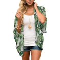 thumbnail image 2 of Cardigan Kimono Ample en Mousseline Transparente à Manches 3/4 à Imprimé Floral pour Femmes P-3TTG, 2 of 4