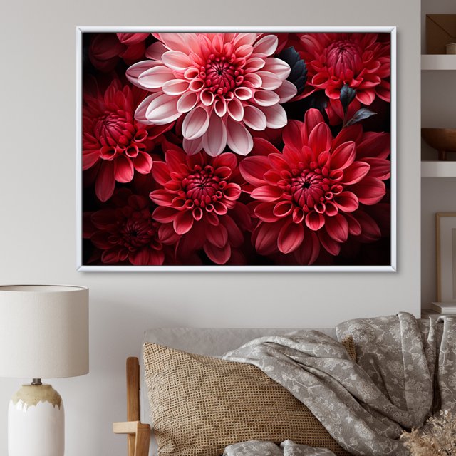 Designart Mums framed wall art decor, Mums framed wall Art, Enchanting Black Mums , Multi-Color Large Traditional White Framed Wall Art, 44x34 inches White Color Frame