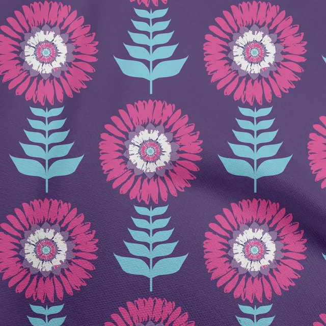 oneOone Cotton Flex Purple Fabric Asian Block Floral Craft Projects Decor Fabric Printed By The Yard 40 Inch Wide